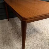 Scandinavian rectangular teak dining table with 4 tapered legs
