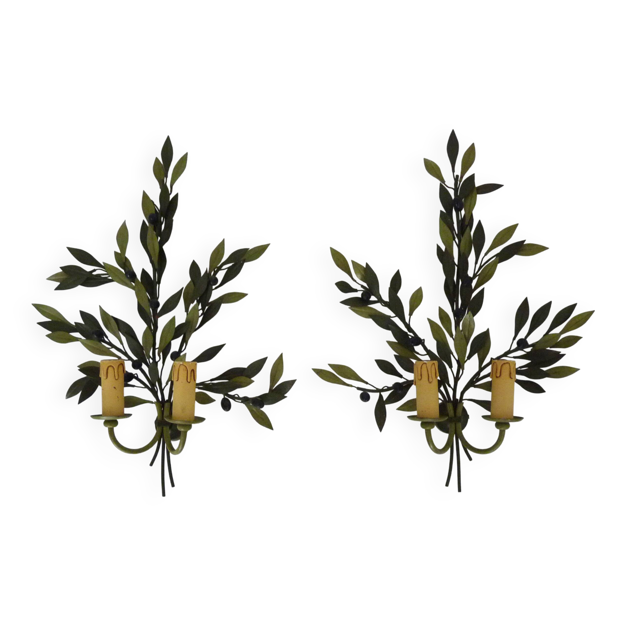 Large pair of olive branch wall sconces Art et FLoritude