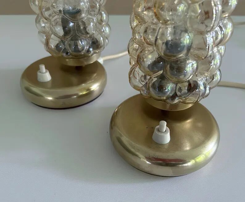 Pair Vintage  Lamps, Bedside, Bubble Glass