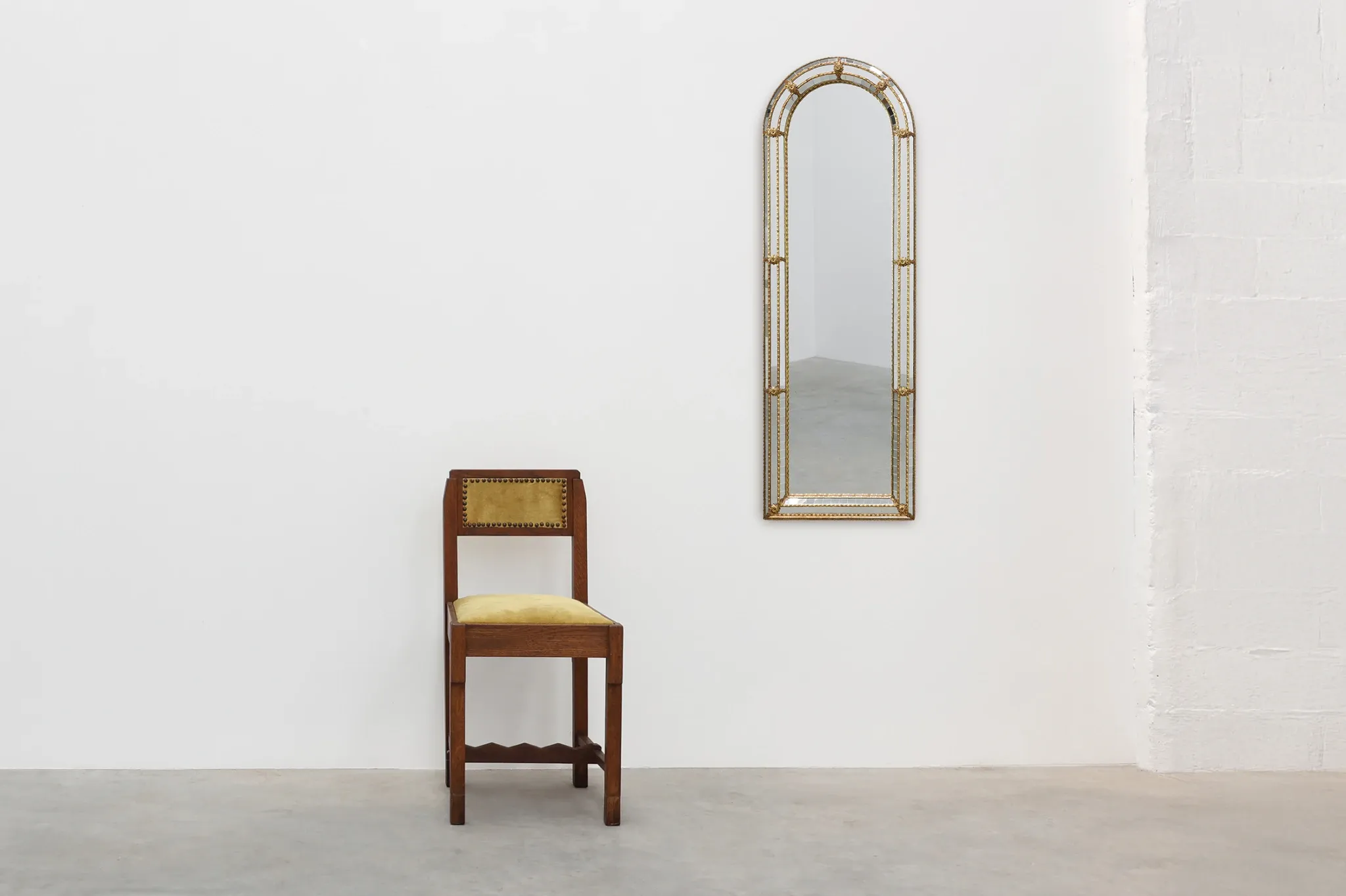 Venetian Style Arched Mirror with Gilt Beaded and Glass Frame, Italy, 20th
