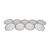 Lot de 9 assiettes creuses en porcelaine de Limoges Haviland frise florale bleu nuit et or
