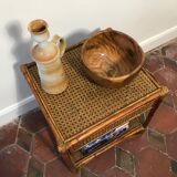 Vintage bedside table 1970 wicker and canning