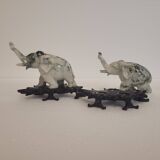 Pair of elephant paperweights, veined marble, 80s - France