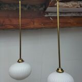 Pair brass and glass chandeliers