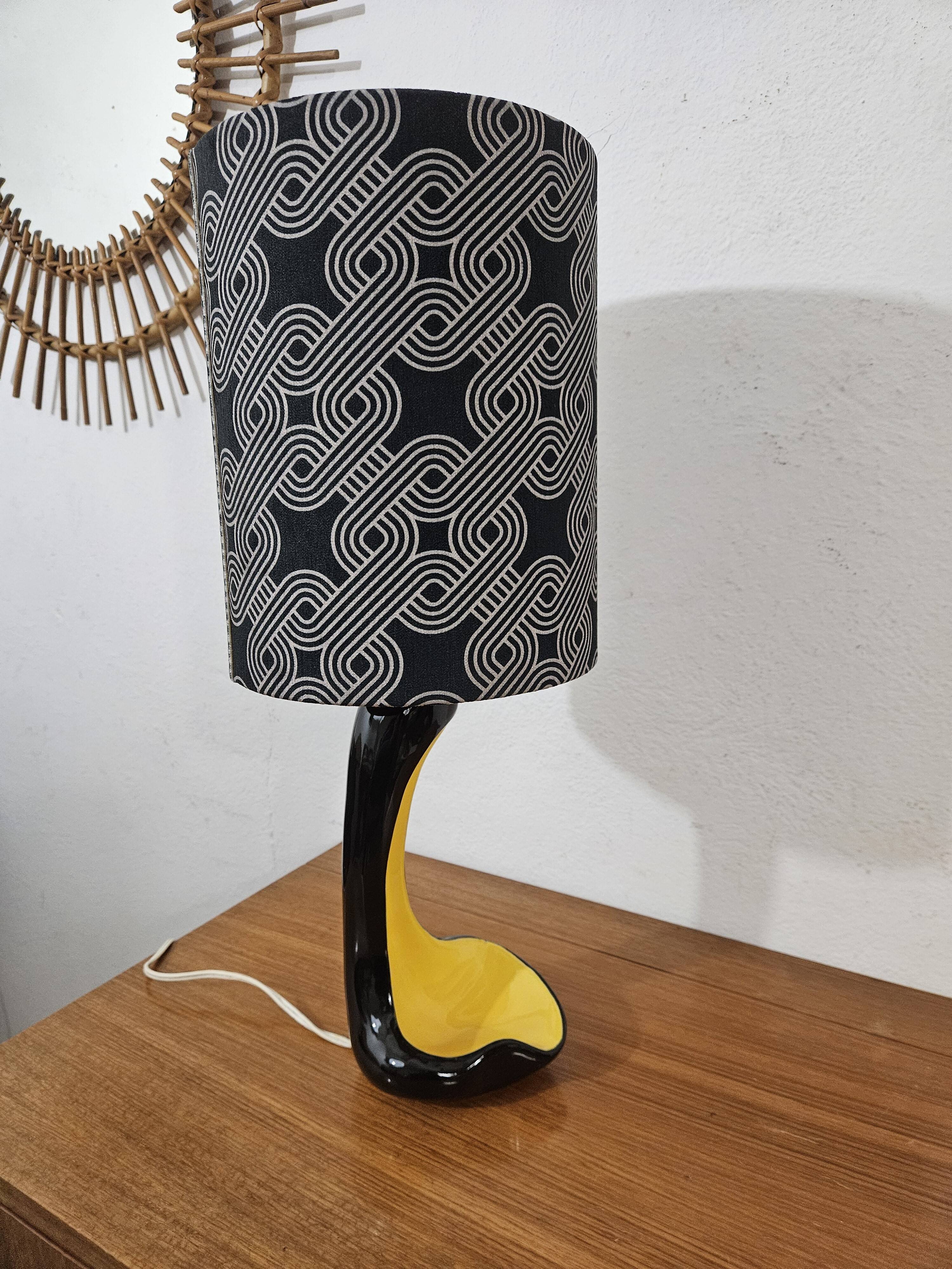 Vintage ceramic lamp free form Yellow and Black