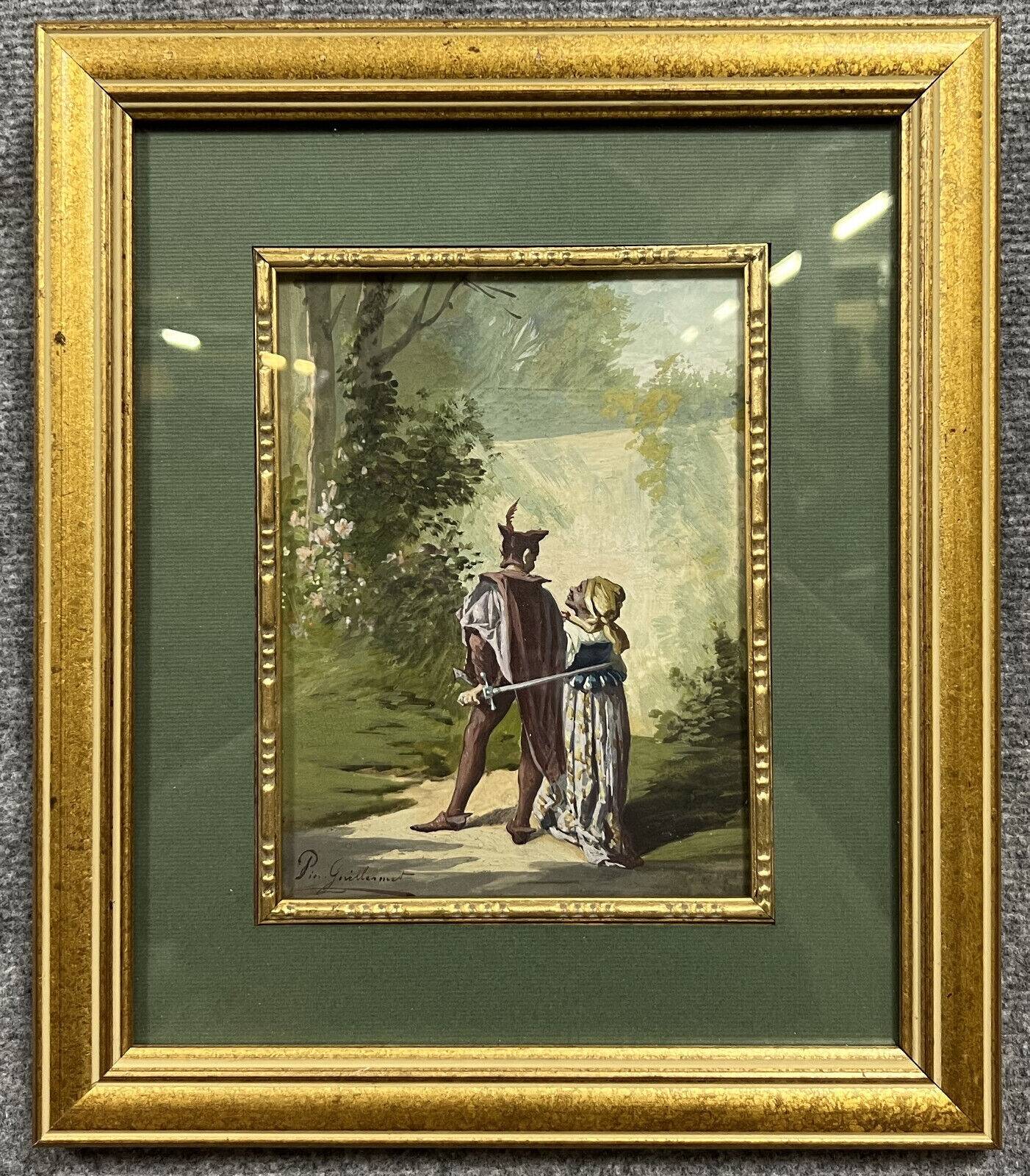 Pierre Guillermet: 19th century watercolor depicting an undergrowth scene animated with characters
