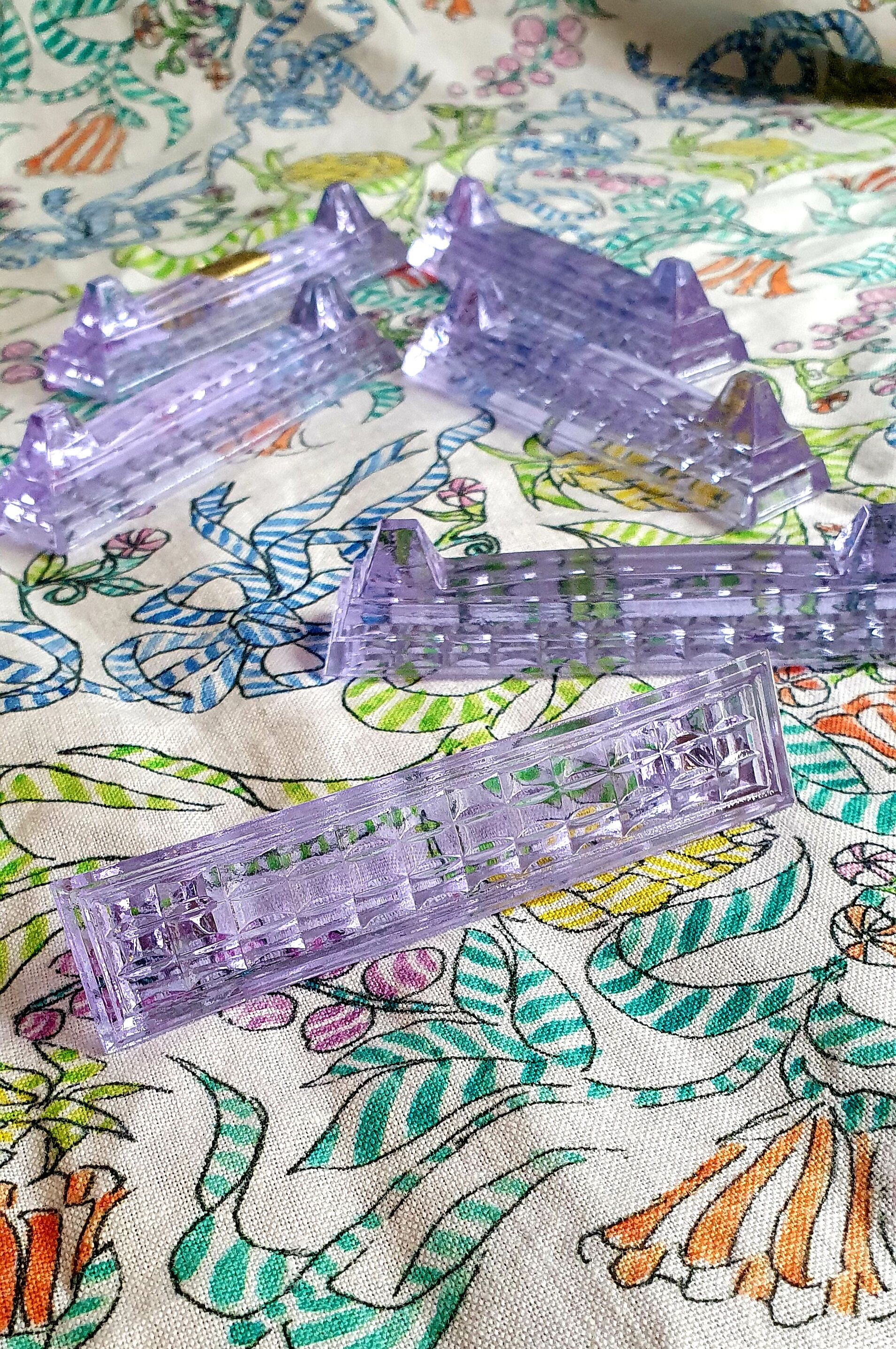 Set of 6 bohemian purple glass knife holders