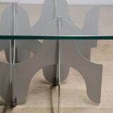 Minimalist sculptural coffee table in metal and glass