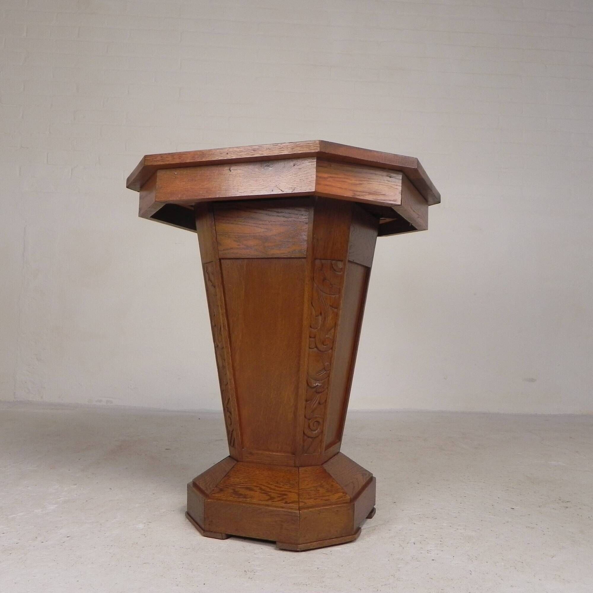 Table d'appoint octogonale Art Déco, chêne, années 1930