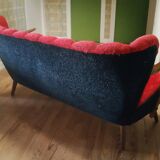 Scandinavian cocktail sofa red bi color, years 50 60 plush red black