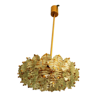 Kinkeldey gold plated brass and faceted glass chandelier, 1960s