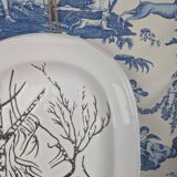 White earthenware dish "faces" by Jean Marais, dreamlike surrealism 70s