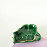 Leaf-shaped earthenware catchall, green and gold, 1970.