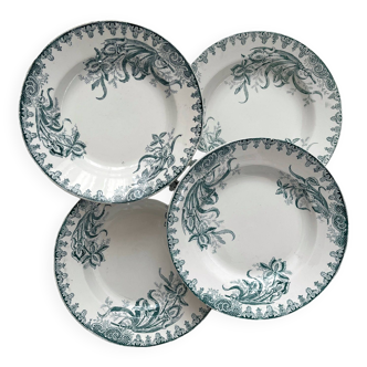 4 hollow plates in iron clay “Iris” Société Amandinoise Saint Amand