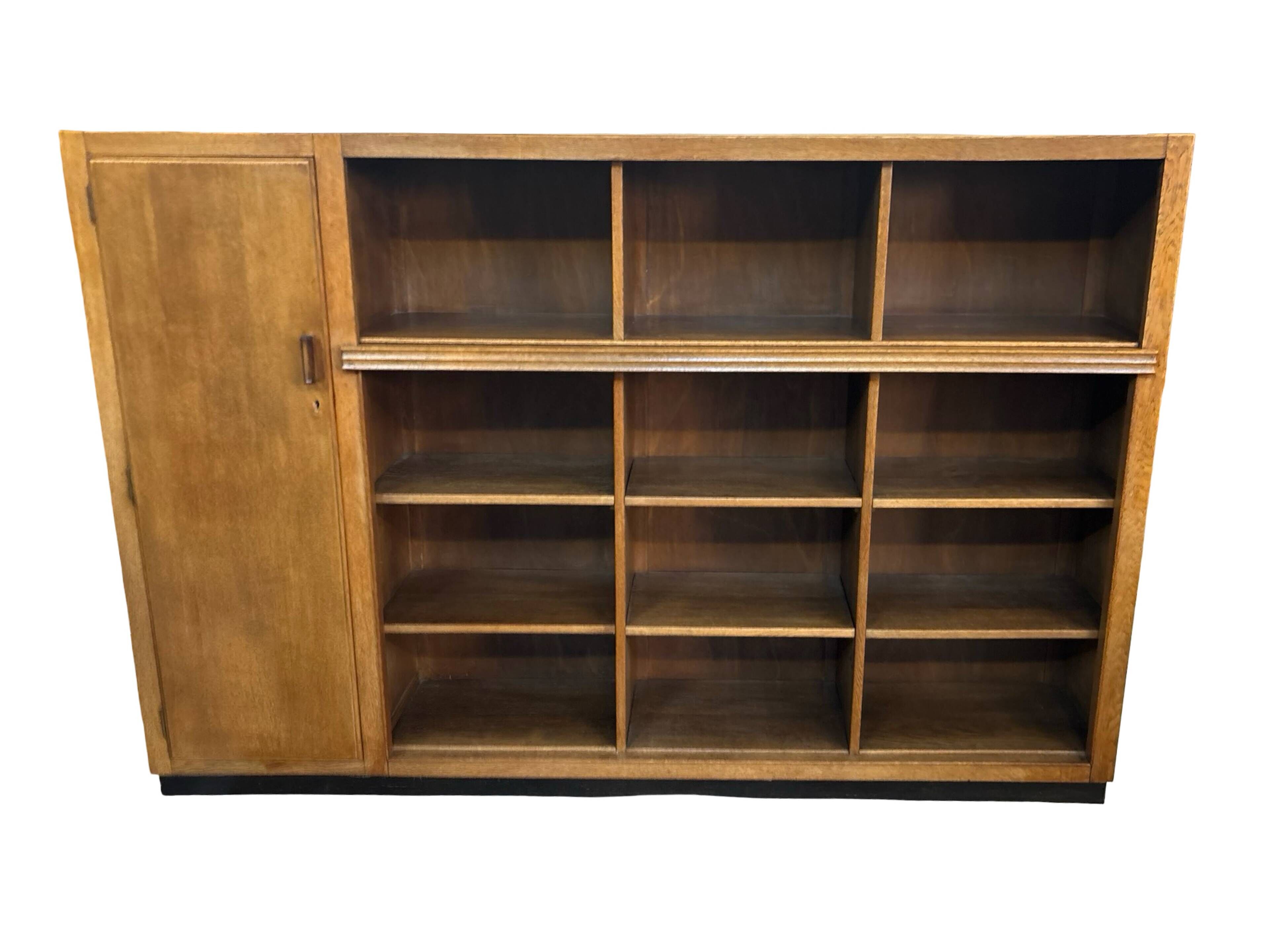 Art Deco XL Wall Cabinet Bookcase 1930s Oak Open Cabinet The Netherlands
