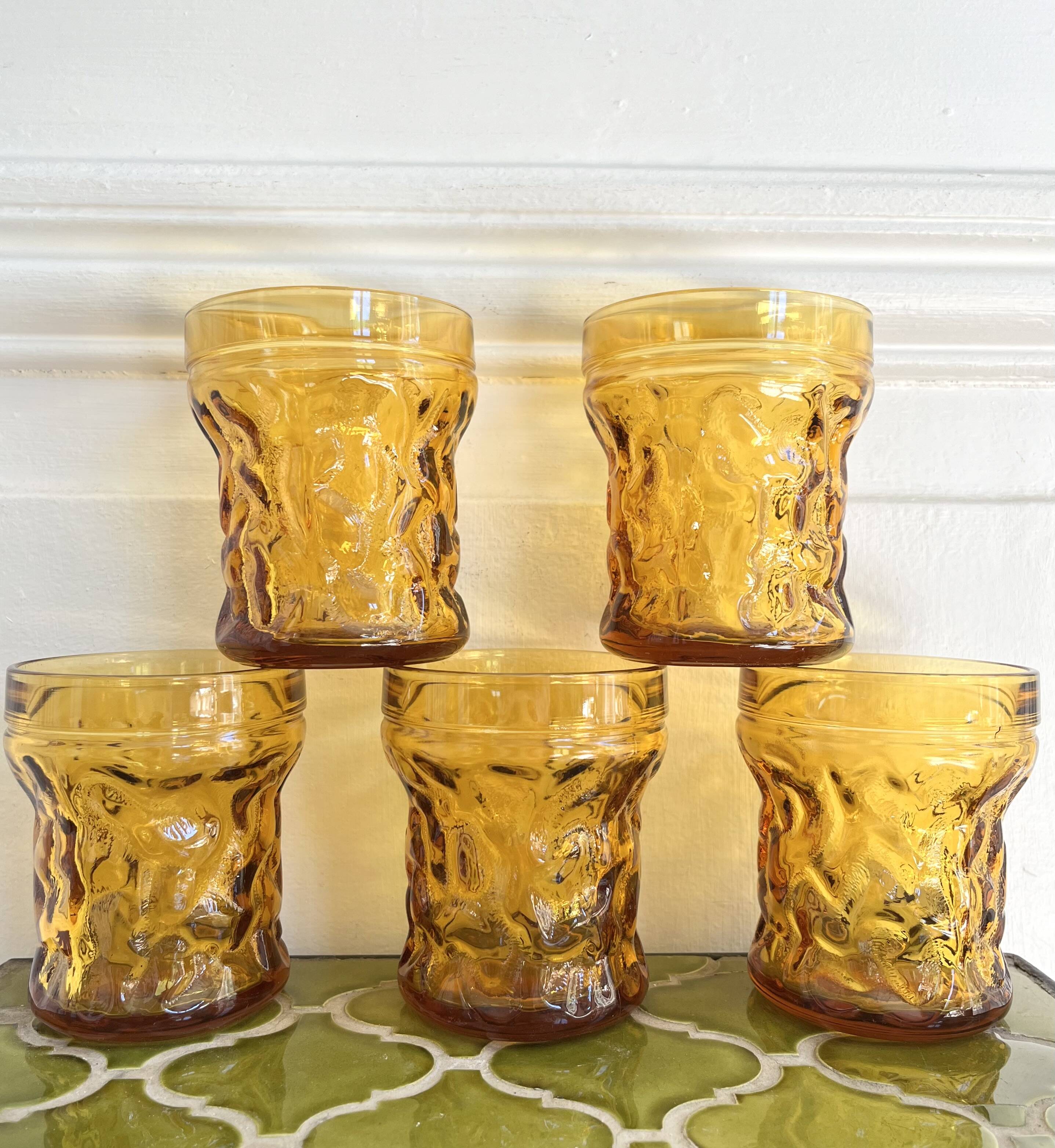 7 amber glasses and carafe Italy 70s