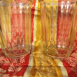 2 antique glass jam jars with ribs