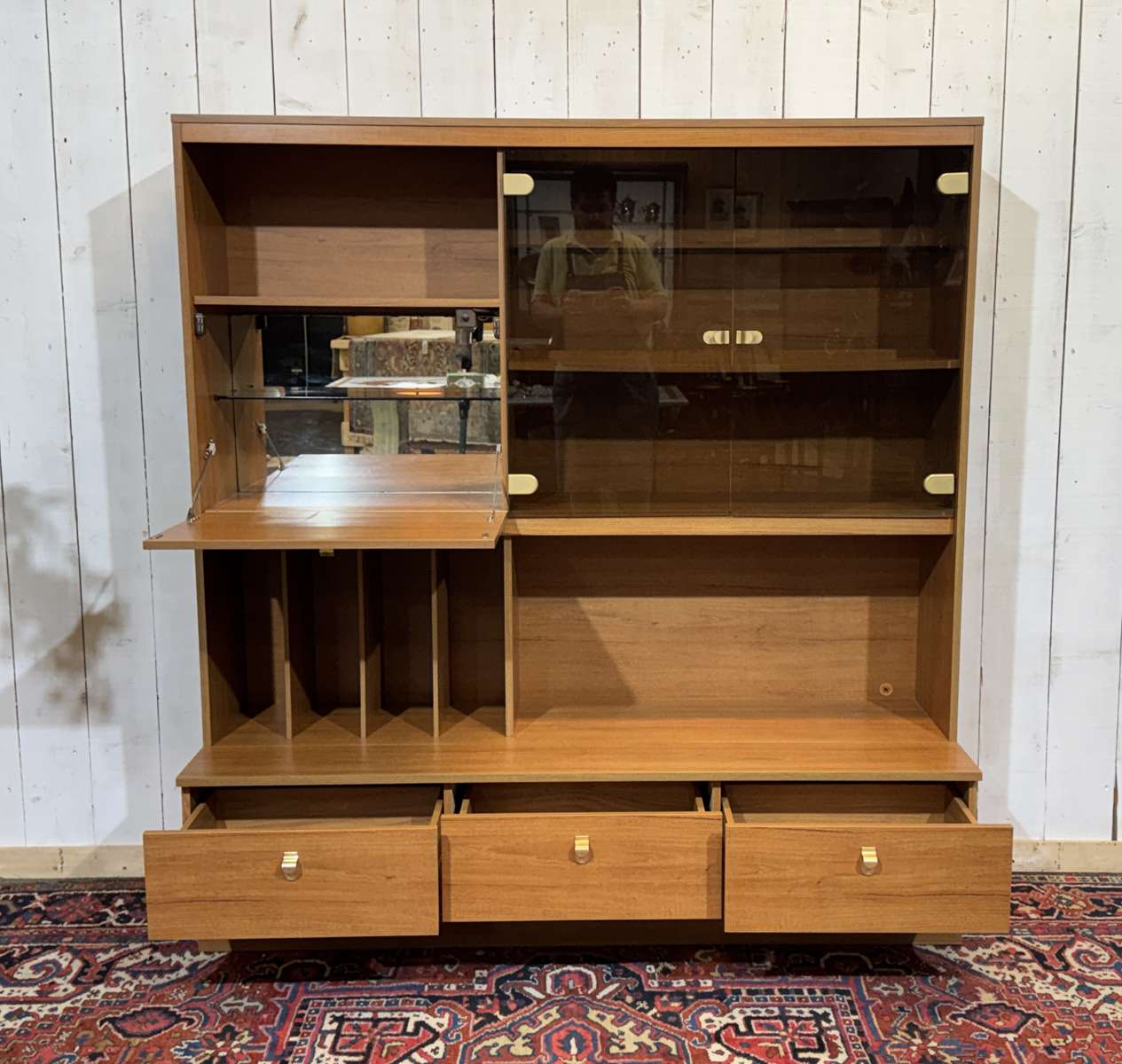 Teak veneer buffet bar from the 1980s.
