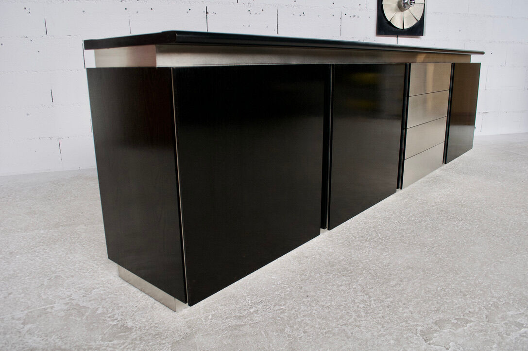 Steel and oak 70's enfilade by ludovico acerbis