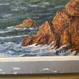 Tableau peinture ancienne paysage marin XXe Marine