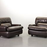 Comfortable Durlet Lounge Chairs in Chocolate Brown Leather, Set of Two 70s