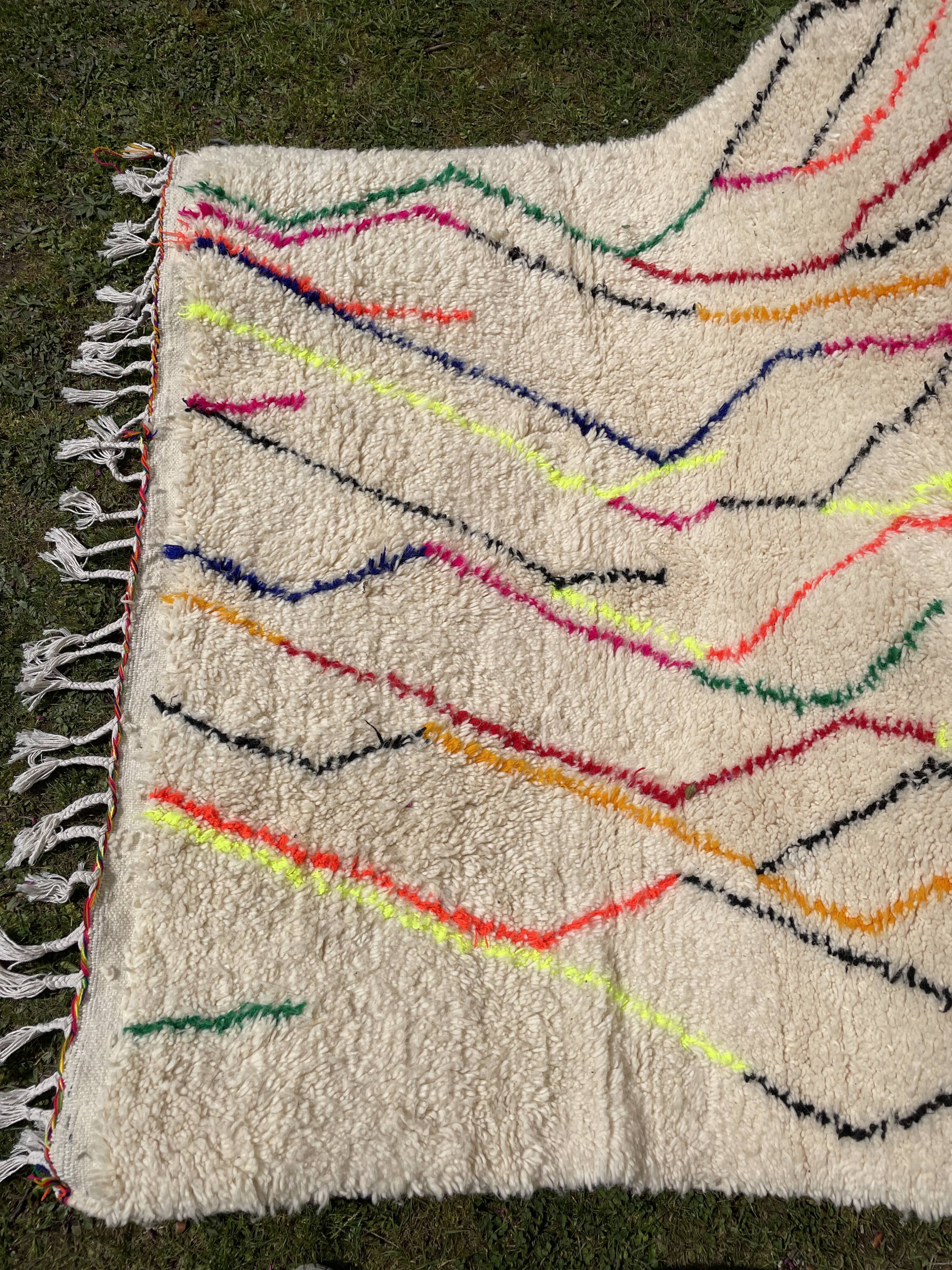 Berber rug Azilal colorful white with minimalist patterns multicolored and modern fluorescent
