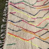 Berber rug Azilal colorful white with minimalist patterns multicolored and modern fluorescent