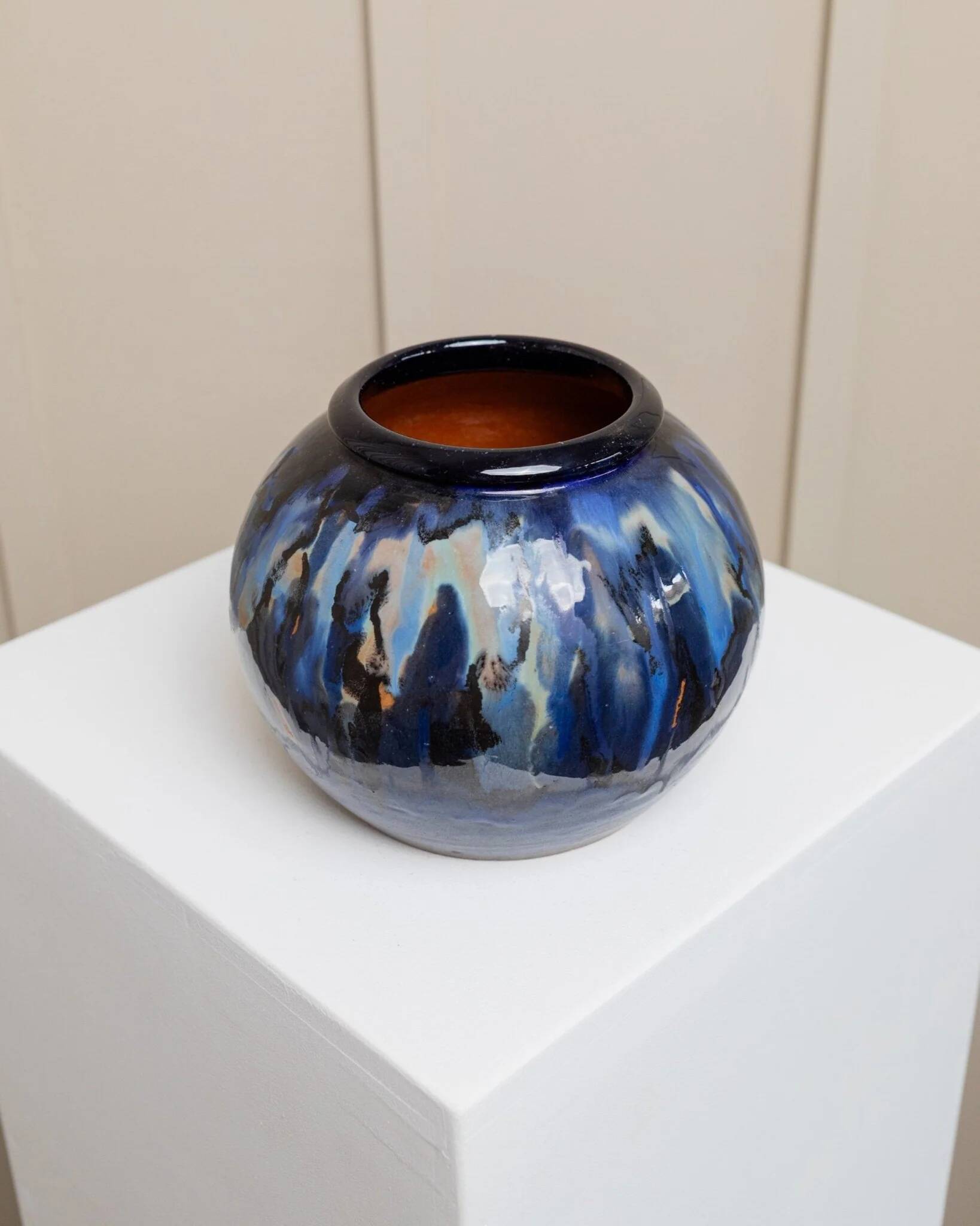 Danish Vintage Glazed Ceramic Vase by Hildegon Als in blue-brown glaze, mid-century 1960s