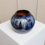 Danish Vintage Glazed Ceramic Vase by Hildegon Als in blue-brown glaze, mid-century 1960s