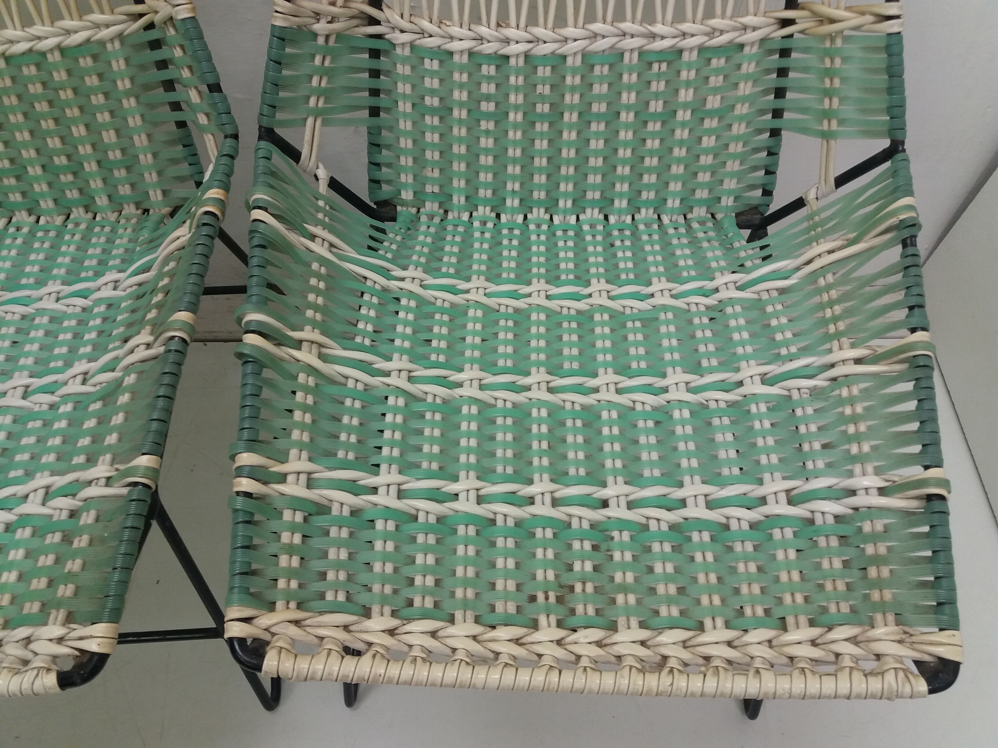 1960 Pair of braided armchairs + Vertex table, Czechoslovakia