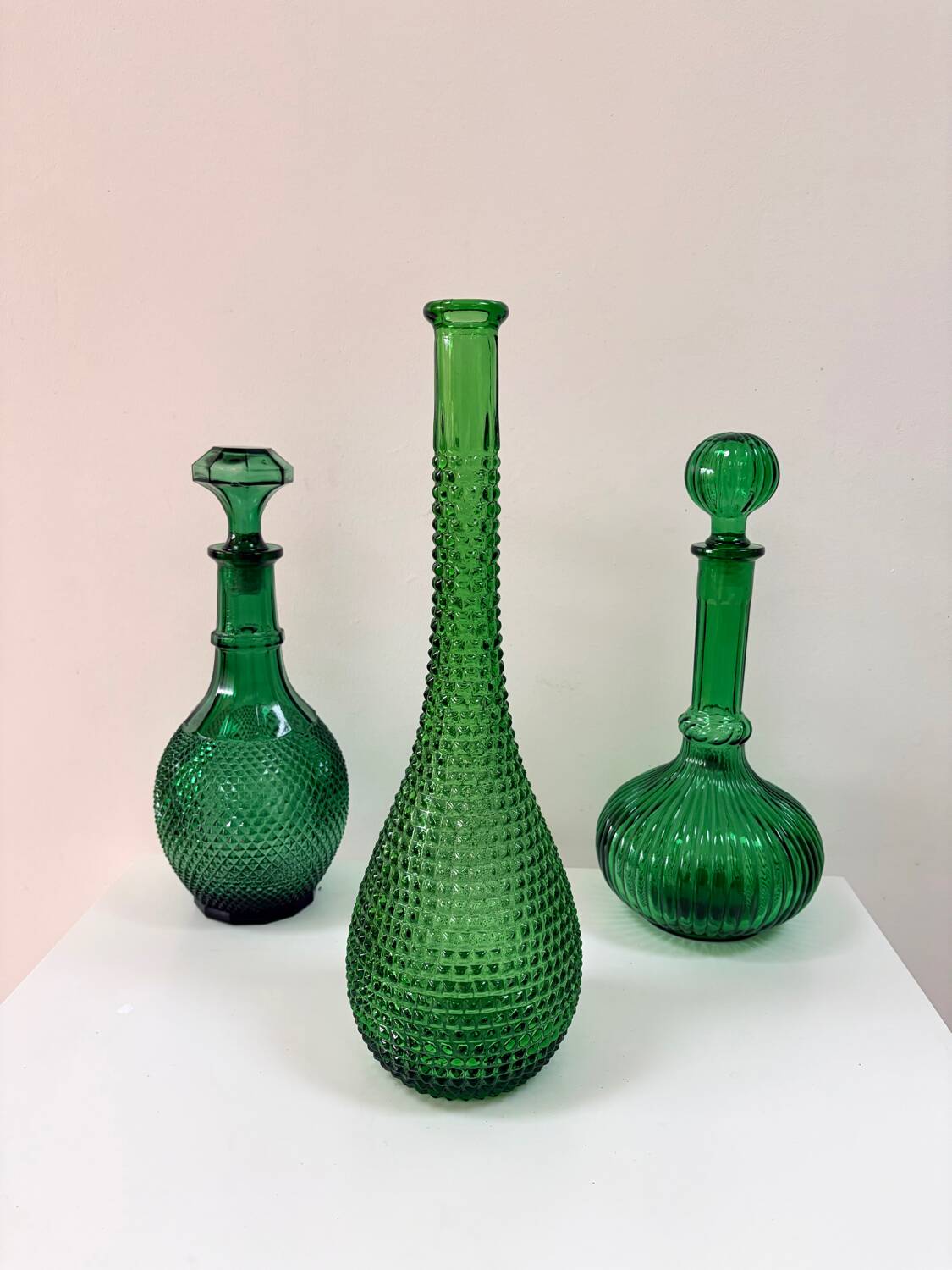 Green carafe Empoli Italy with diamond points - 1960