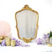 Baroque-style wall mirror / H49 cm x 30 cm /Decor shell and foliage / Golden with gold leaf