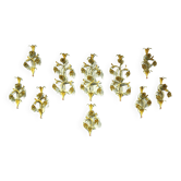 Lot de 10 appliques murales en fer coloré artisanal et verre de Murano