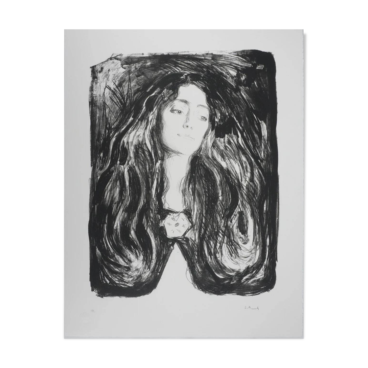 Edvard Munch: Brooch, Eva Mudocci, signed lithograph