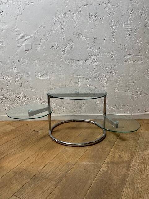 Glass coffee table with 2 swivel tops