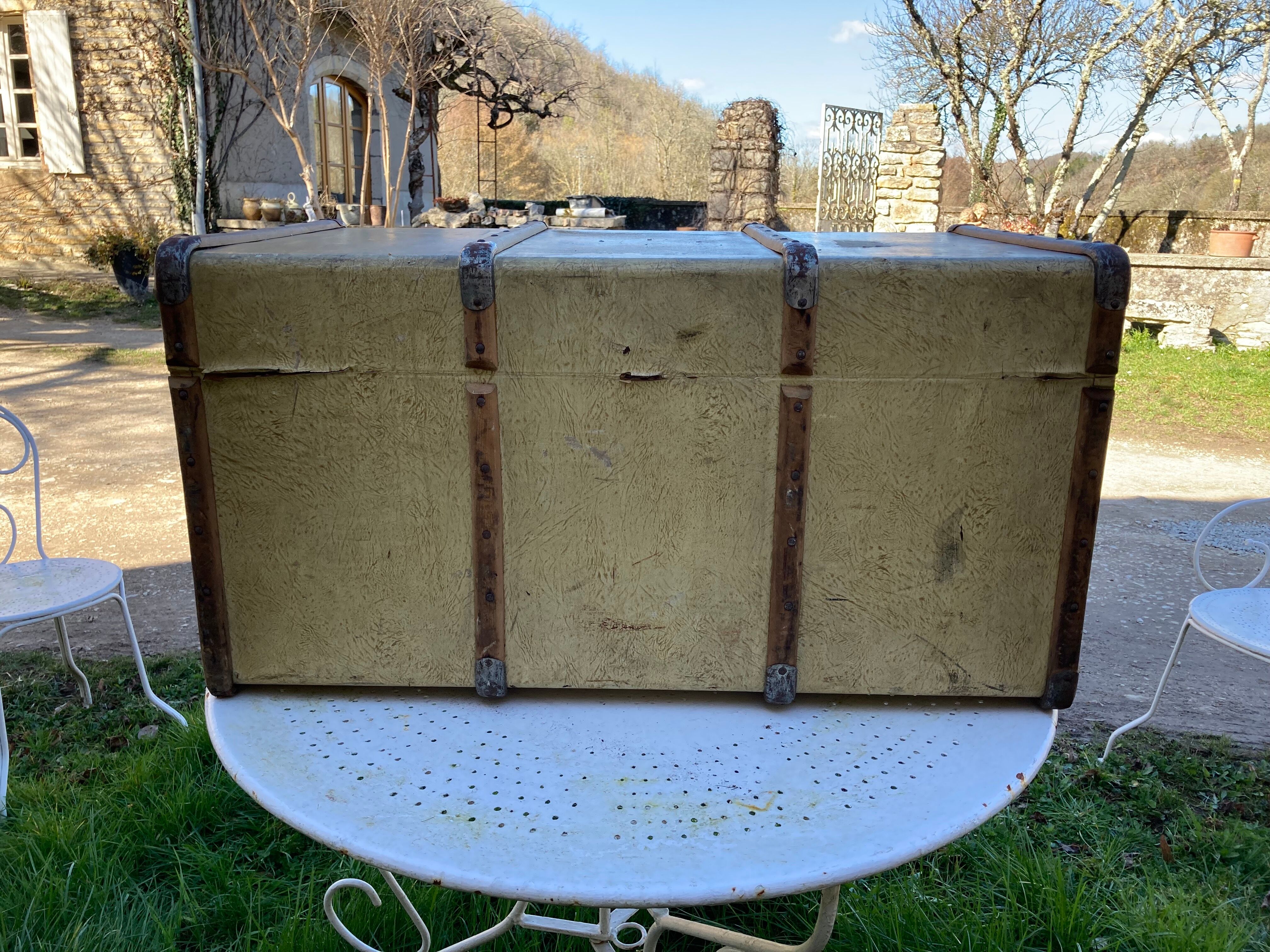 Antique wooden travel trunk