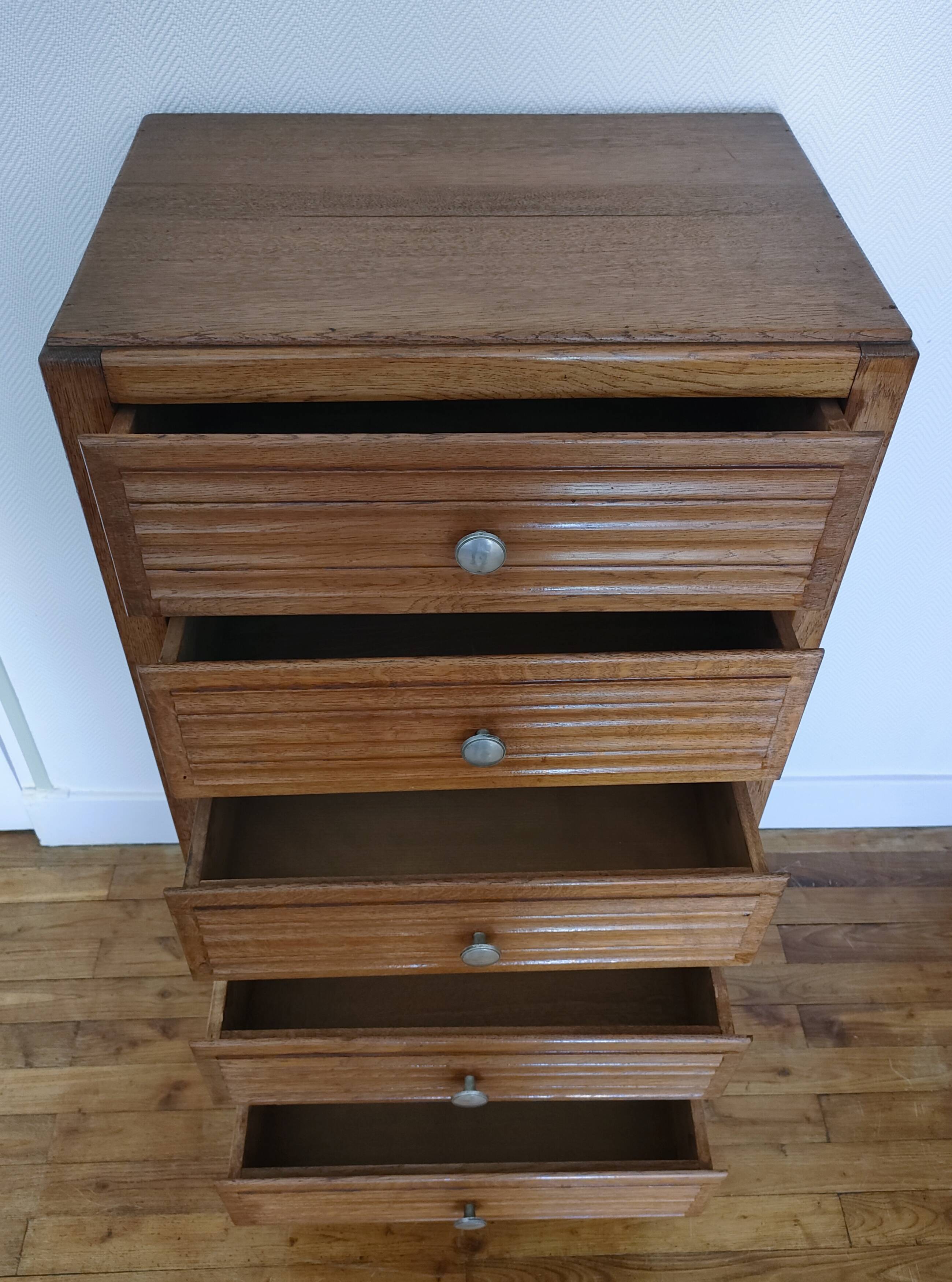 chest of drawers oak five drawers 1950s