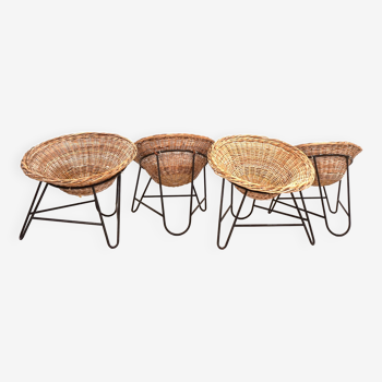 Set of 4 rattan pod chairs 60s