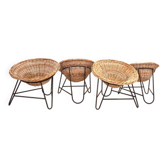 Set of 4 rattan pod chairs 60s