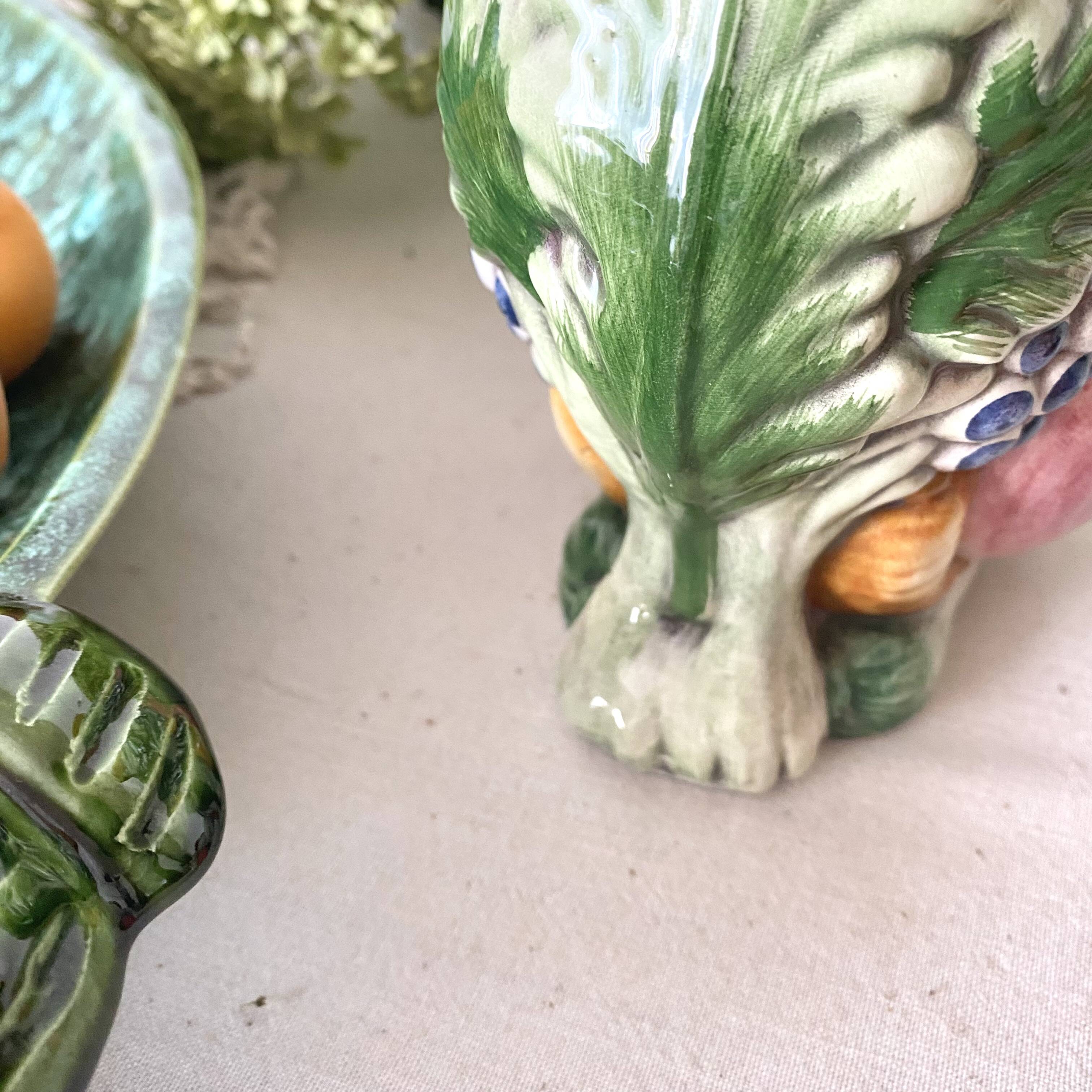 Italian barbotine pitcher Rabbit and fruits