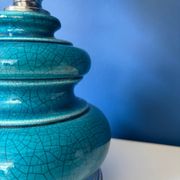 Lampe vintage en céramique craquelée émaillée bleu turquoise – base ch