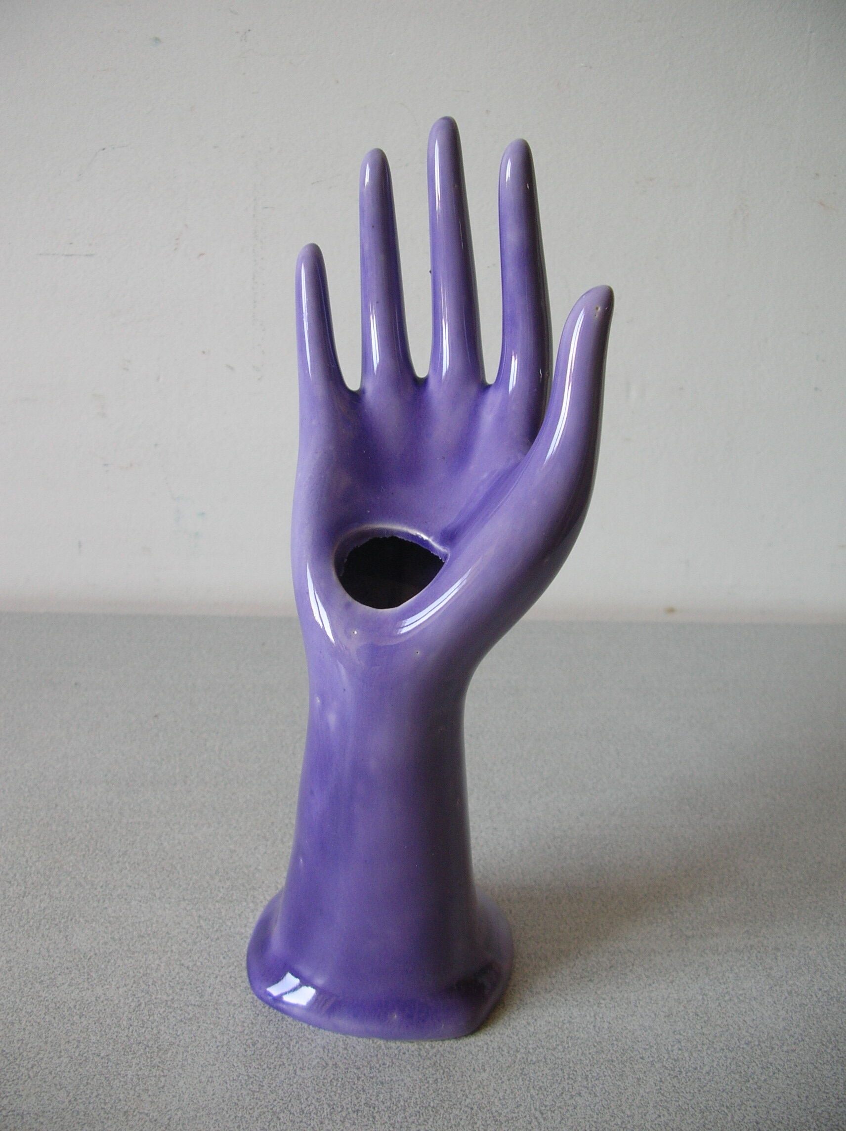 Old vase soliflore ring hand 1970s purple ceramic signed JMR deco retro dressing table