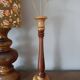 rustic wood lamp, vintage seventies lampshade with floral print