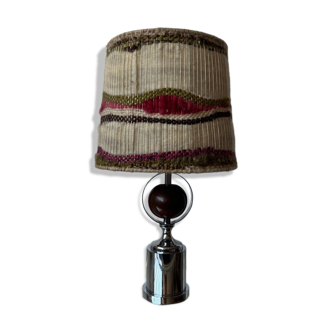 Lampe chrome bois laine années 70