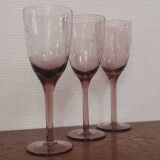 3 purple crystal flutes with finely engraved patterns from the 70s