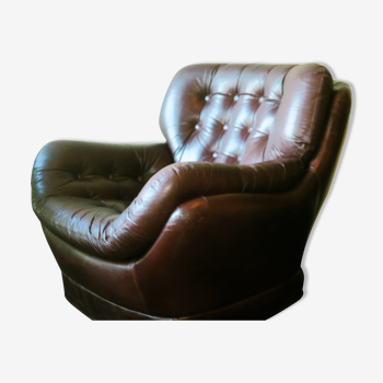 Fauteuil en cuir influence brésilienne, années 1960