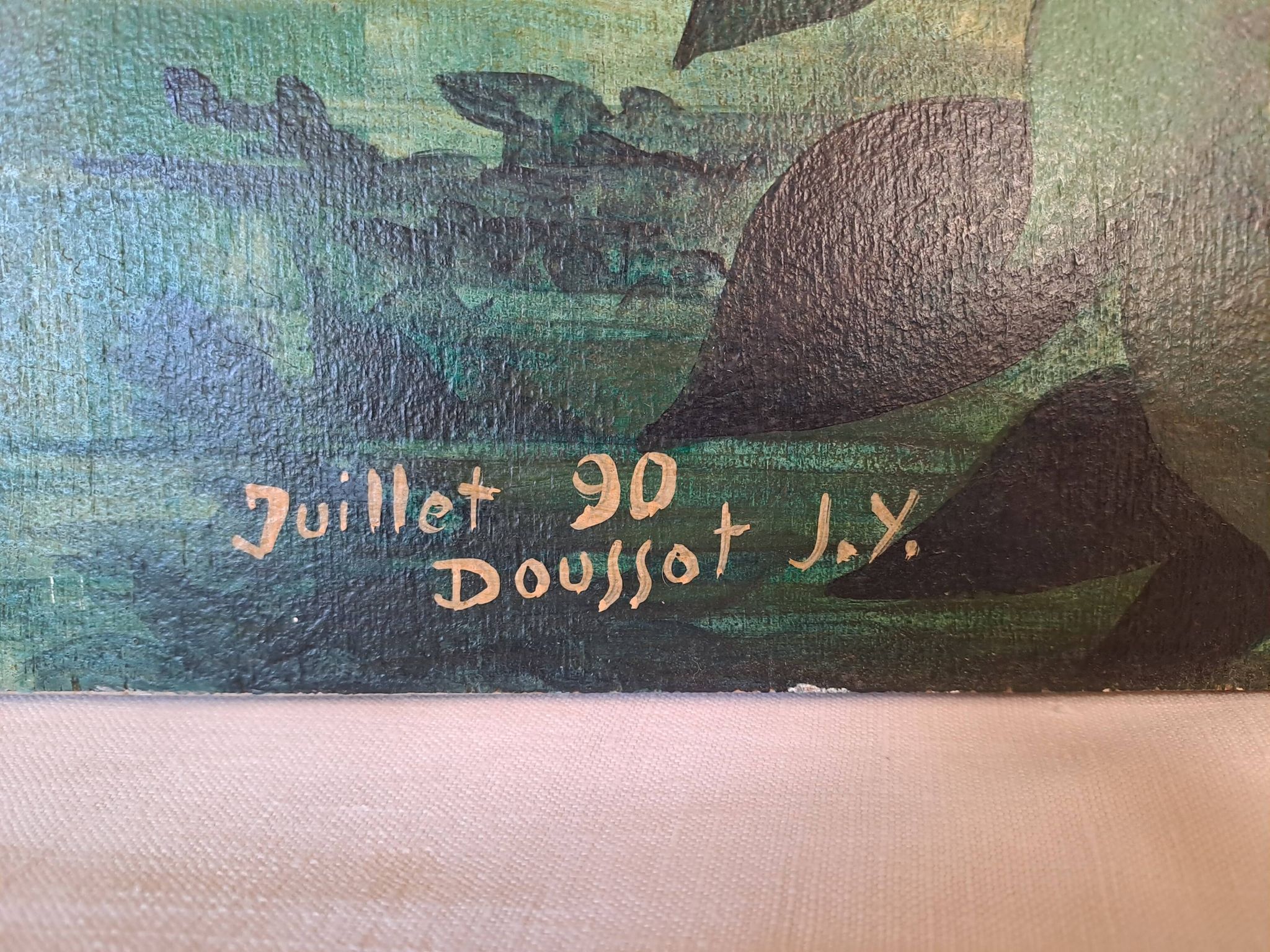 Large oil painting on wood by Jy Doussot contemporary French painter