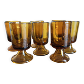 set of 7 tulip foot roller glasses Ibiza 1970 in large irregular glass