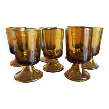 set de 7 verres rouleau pied tulipe Ibiza 1970 en gros verre irrégulier