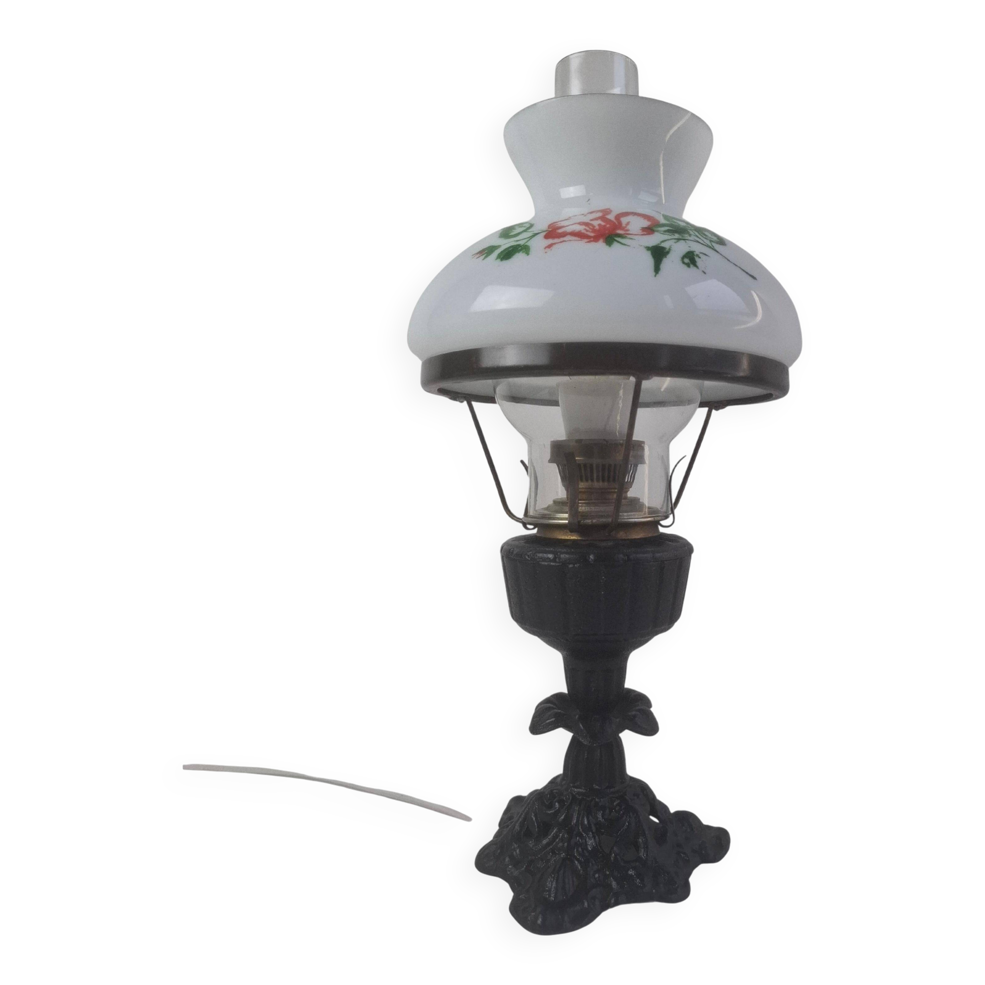 Mid-century Czech cast iron glass lamp vintage floral shade home lighting